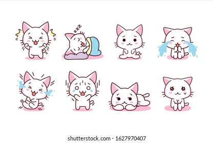 Cute Cartoon Kawaii Kittens Set Isolated