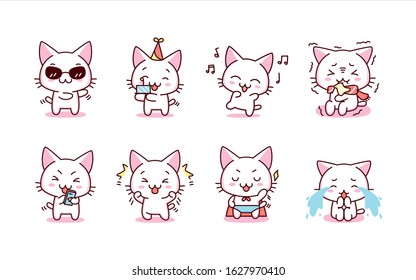 Cute Cartoon Kawaii Kittens Set Isolated