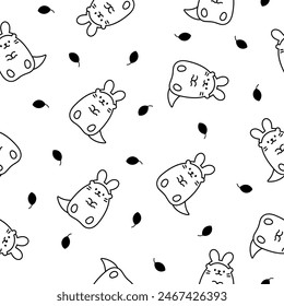 Cute cartoon kawaii otter. Seamless pattern. Coloring Page. Animal funny characters. Hand drawn style. Vector drawing. Design ornaments.