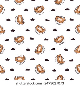 Cute cartoon kawaii otter. Seamless pattern. Animal funny characters. Hand drawn style. Vector drawing. Design ornaments.