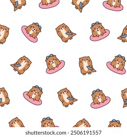 Cute cartoon kawaii otter. Seamless pattern. Animal funny characters. Hand drawn style. Vector drawing. Design ornaments.