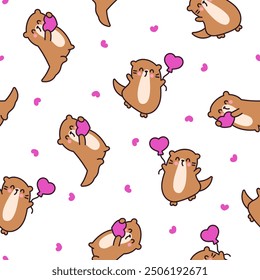 Cute cartoon kawaii otter. Seamless pattern. Animal funny characters. Hand drawn style. Vector drawing. Design ornaments.