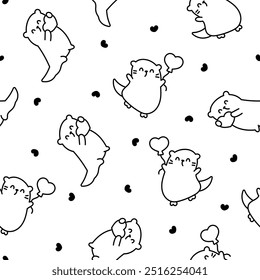 Cute cartoon kawaii otter. Seamless pattern. Coloring Page. Animal funny characters. Hand drawn style. Vector drawing. Design ornaments.