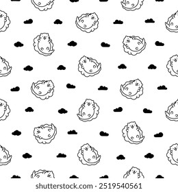 Cute cartoon kawaii otter. Seamless pattern. Coloring Page. Animal funny characters. Hand drawn style. Vector drawing. Design ornaments.