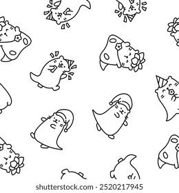 Cute cartoon kawaii otter. Seamless pattern. Coloring Page. Animal funny characters. Hand drawn style. Vector drawing. Design ornaments.