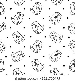 Cute cartoon kawaii otter. Seamless pattern. Coloring Page. Animal funny characters. Hand drawn style. Vector drawing. Design ornaments.