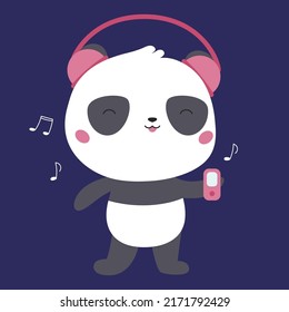 Cute Cartoon Kawaii Panda Headphones Music Stock Vector (Royalty Free ...