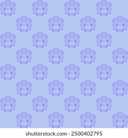 Cute cartoon kawaii pattern on purple background. Seamless design for fabric, wallpaper, and children's products.