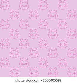 Cute cartoon kawaii pattern on pink background. Seamless design for fabric, wallpaper, and children's products.