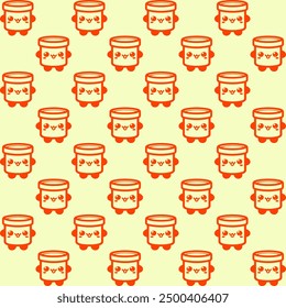 Cute cartoon kawaii pattern on Yellow, brown background. Seamless design for fabric, wallpaper, and children's products.