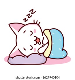 Cute Cartoon Kawaii Sleeping Kitten Isolated Stock Vector (Royalty Free ...