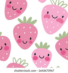 Cute cartoon kawaii strawberry seamless pattern.