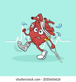 Cute Cartoon Kawaii Vector Illustration Weak Heart Hurt Character