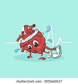 Cute Cartoon Kawaii Vector Illustration Weak Heart Sports Character