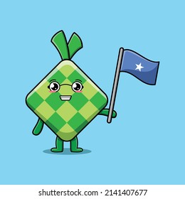 Cute cartoon Ketupat mascot character with flag of Somalia Country in modern design
