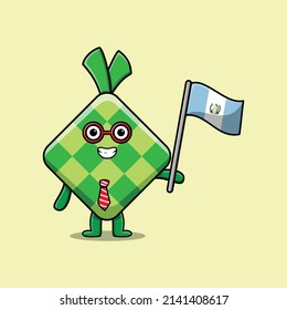 Cute cartoon Ketupat mascot character with flag of Guatemala Country in modern design