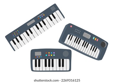 cute cartoon keyboard. Musical instrument electronic piano hand drawn doodle style