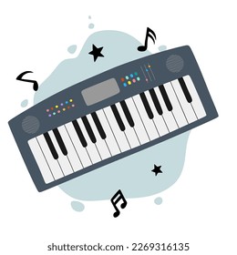 cute cartoon keyboard. Musical instrument electronic piano hand drawn doodle style