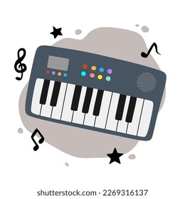 cute cartoon keyboard. Musical instrument electronic piano hand drawn doodle style