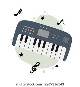 cute cartoon keyboard. Musical instrument electronic piano hand drawn doodle style