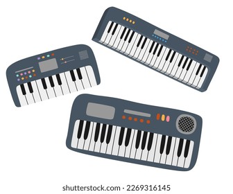 cute cartoon keyboard. Musical instrument electronic piano hand drawn doodle style