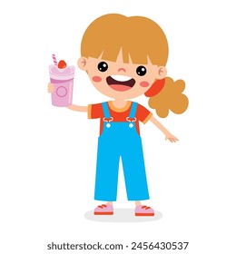 Cute Cartoon Kid Drinking Milkshake