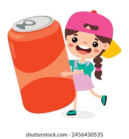 Cute Cartoon Kid Drinking Soda