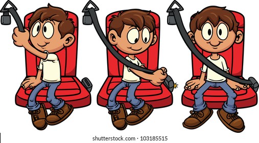 Cute cartoon kid fastening his seat-belt. Vector illustration with simple gradients. Each in a single layer for easy editing.