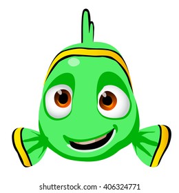 Cute cartoon kid fish character, isolated on white background. Vector clip art illustration. Game character