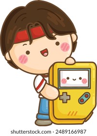 Cute Cartoon Kid with Game Console