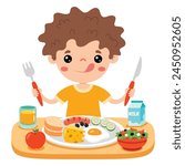 Cute Cartoon Kid Having Breakfast