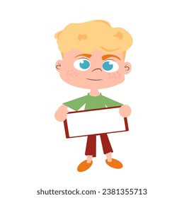 Cute Cartoon Kid Holding a Blank Sign - Perfect for Creative Marketing and Promotions, Add Your Message Here.Young Child with White Copy Space Board - Adorable Kid for Marketing and Promotional .