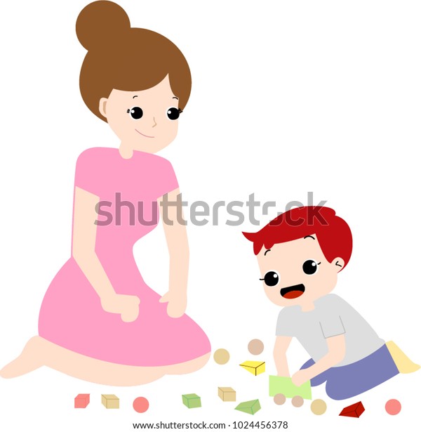 Cute Cartoon Kid Parent Playing Togetherhappy Stock Vector