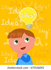 Cute cartoon kid with a smart idea vector illustration