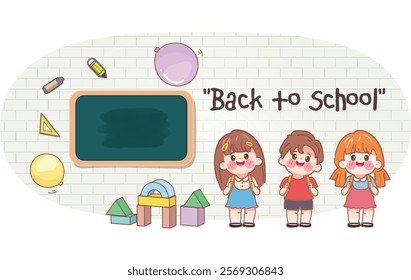 Cute cartoon kid student concept back to school character. illustration vector premium.