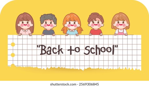 Cute cartoon kid student concept back to school character. illustration vector premium.