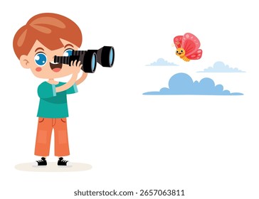 Nettes Cartoon-Kind mit Fernglas