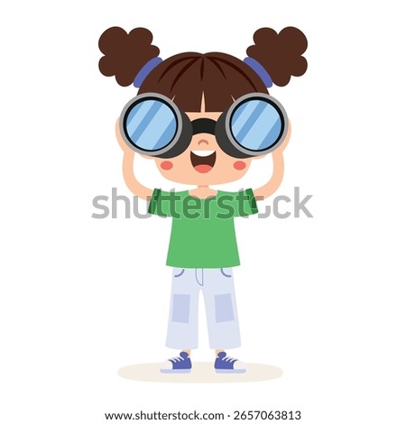 Cute Cartoon Kid Using Binoculars