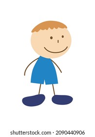 Un niño de dibujos animados camina. Esbozo de dibujo. Ilustración vectorial aislada en fondo blanco