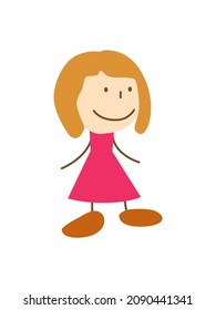Cute cartoon kid walks. Drawing sketch. Vector illustration Isolated on white background