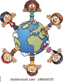 Cute cartoon kids around the world. Vector clip art illustration with simple gradients. Each element on a separate layer.