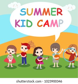Cute cartoon kids character smile and satisfied, happy back to school summer kid camp by hand draw doodle comic style,people set vector design