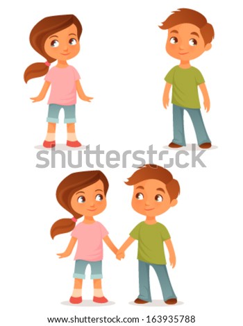 Cute Cartoon Kids Either Brother Sister Stock Vector (Royalty Free