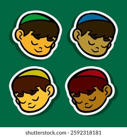 Cute Cartoon Kids Faces Cartoon Sticker Illustration