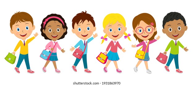 cute cartoon kids go with  bags,illustration,vector