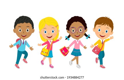 cute cartoon kids go with  bags,illustration,vector