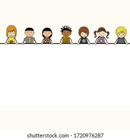 Cute cartoon kids  with large banner and place for text