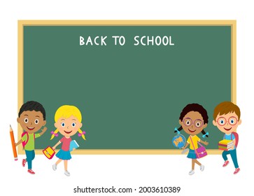 cute cartoon kids and school blackboard,illustration,vector