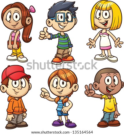 Cute cartoon kids. Vector clip art illustration with simple gradients. Each in a separate layer.