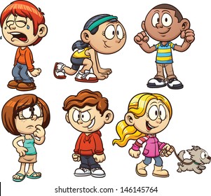 Cute cartoon kids. Vector illustration with simple gradients. Each on a separate layer.